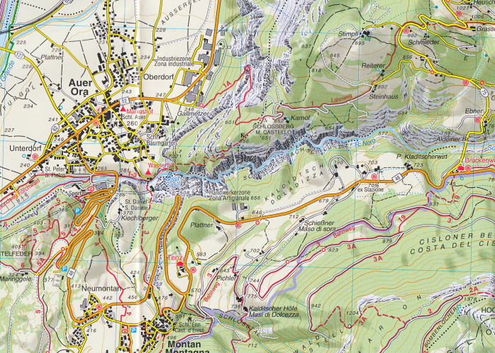 detail Südtiroler Weinstrasse, Strada del Vino 1:25 000 turistická mapa TABACCO #49