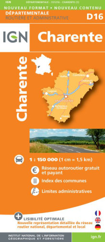 Charente departement 1:150.000 mapa IGN