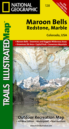 Maroon Bells, Redstond, Marble (Colorado) turistická mapa GPS komp. NGS