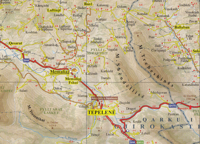 detail Albánie Jih (Albania South) 1:200t mapa VEKTOR