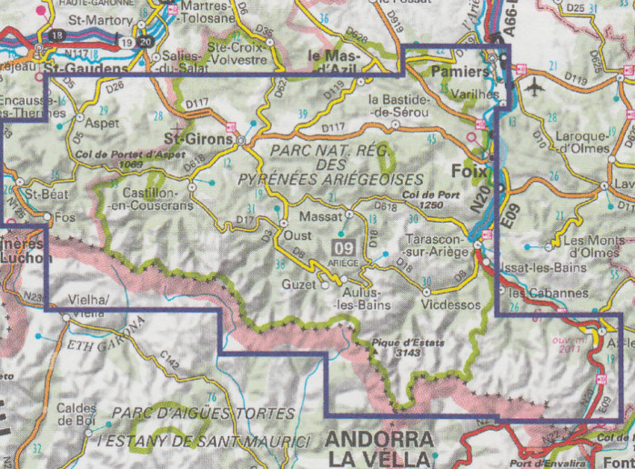 detail Pyrénées Ariégeoises, Mont Valier, Pique d´Estats 1:75t mapa IGN