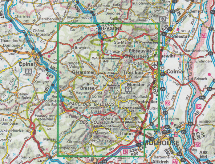 detail Vosges du Sud, Ballon d´Alsace 1:75t mapa IGN