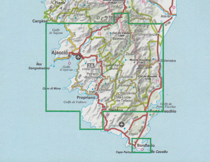 detail Ajaccio, Porto Vecchio, Aiguilles Bavella 1:75t mapa IGN