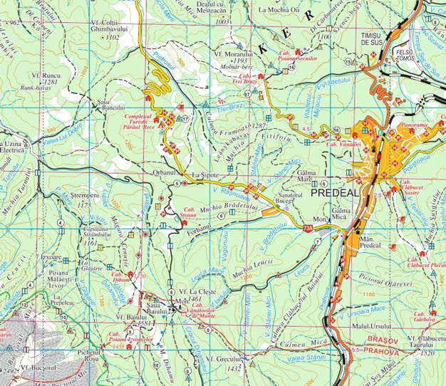 detail Piatra Craiului, Bucegi, Postavarul, Piatra Mare and Ciucas 1:70t turistická map