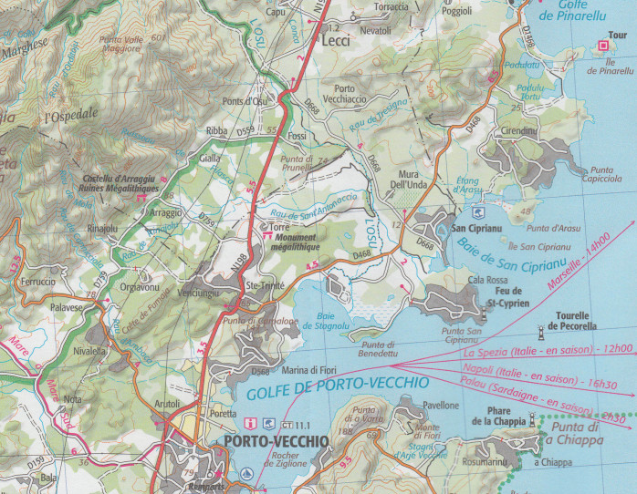 detail Ajaccio, Porto Vecchio, Aiguilles Bavella 1:75t mapa IGN