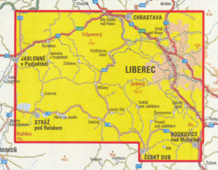 detail Ještědský hřbet 1:25t, mapa s plány měst GOL