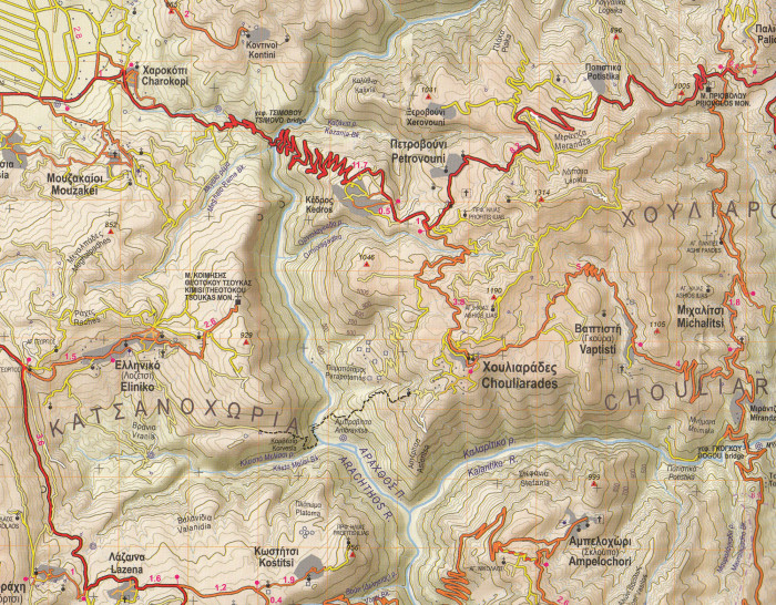 detail Pindos jih - Tzoumerka, Peristeri 1:50t, turistická mapa ANAVASI