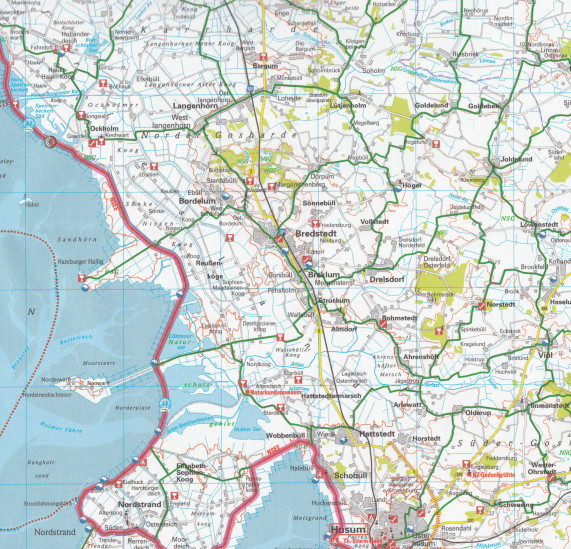 detail RTK 1 Nordfriesland / Schleswig 1:150.000 cyklomapa ADFC