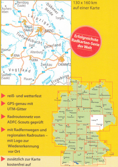 detail RTK 13 Saale / Westliches Erzgebirge 1:150.000 cyklomapa ADFC