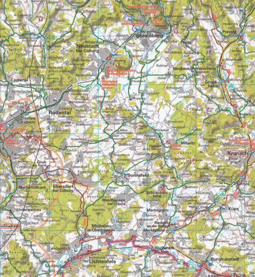 detail RTK 17 Thüringer Wald / Rhön 1:150.000 cyklomapa ADFC