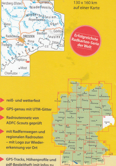 detail RTK 14 Lausitz / Östliches Erzgebirge 1:150.000 cyklomapa ADFC