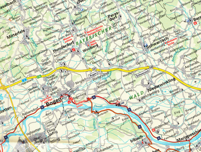 detail Eurovelo #4 Rhein- & Donauradweg / Regensburg - Passau 1:100t cyklomapa
