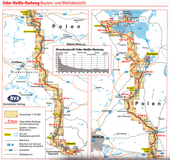 detail Oder-Neisse Radweg (Odra - Nisa) 1:75.000 průvodce na spirále ADFC