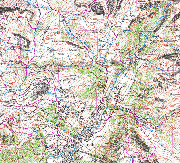 detail Lechtaler Alpen, Arlberggebiet 1:25 000, turistická mapa zimní, Alpenverein #3/2