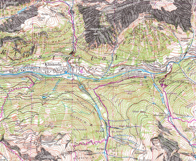 detail Lechtaler Alpen, Arlberggebiet 1:25 000, turistická mapa zimní, Alpenverein #3/2