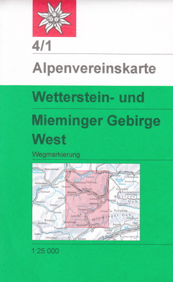 detail Wetterstein- und Mieminger Gebirge Západ 1:25 000, turistická mapa, Alpenverein