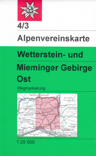 detail Wetterstein- und Mieminger Gebirge Východ 1:25 000, turistická mapa, Alpenverein