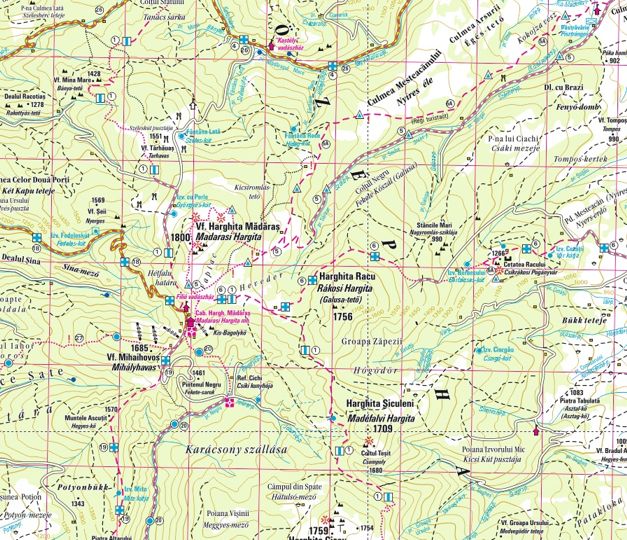 detail Harghita 1:60t turistická mapa DIMAP