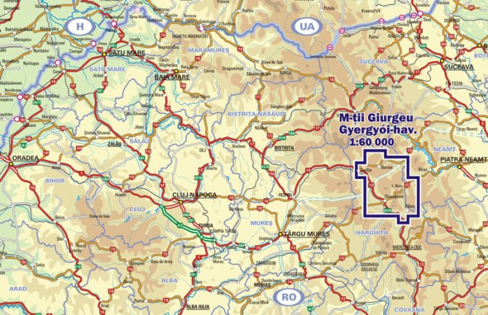 detail Giurgeu and Hasmas 1:60t turistická mapa DIMAP