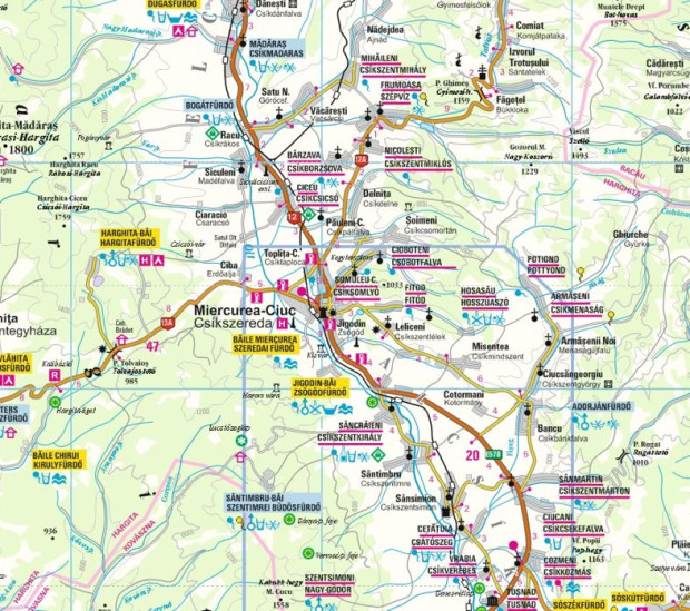 detail Map of Mineral Waters in ´Szekely Land´ 1:200t turistická mapa DIMAP