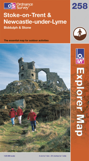 detail Stoke-on-Trent / Newcastle-under-Lyme 1:25.000 turistická mapa OS #258