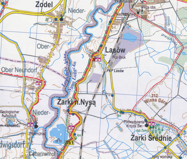 detail Bory Dolnoslaske, Nisa - Kwisa - Bobr 1:75 000 turistická mapa Galileos