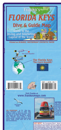 detail Florida Keys 1:340t guide & dive mapa + Key West FRANKO´S