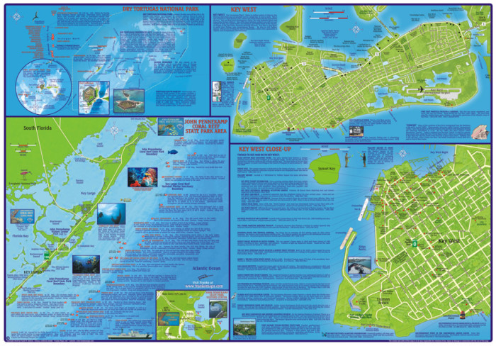 detail Florida Keys 1:340t guide & dive mapa + Key West FRANKO´S