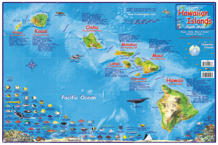 detail Hawaiian Islands 1:1,176m Guide mapa FRANKO´s