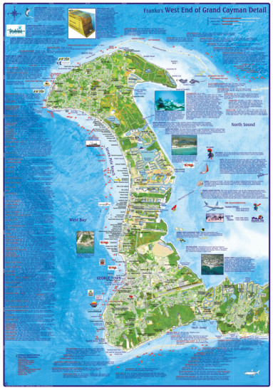 detail Kajmanské ostrovy (Cayman Islands) 1:28t/ 1:90t guide & dive mapa FRANKO´S