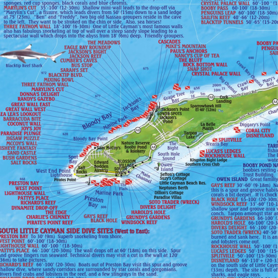 detail Kajmanské ostrovy (Cayman Islands) 1:28t/ 1:90t guide & dive mapa FRANKO´S