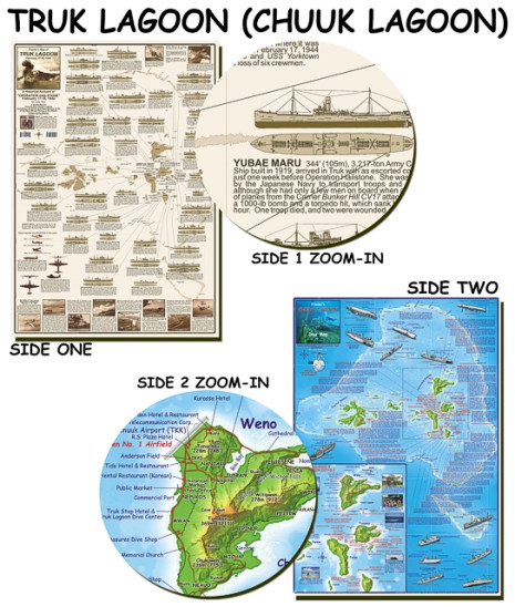 detail Mikronésie: Truk (Chuuk) Lagoon dive map FRANKO´S