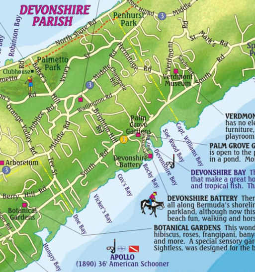 detail Bermuda 1:38t guide & dive mapa FRANKO´S