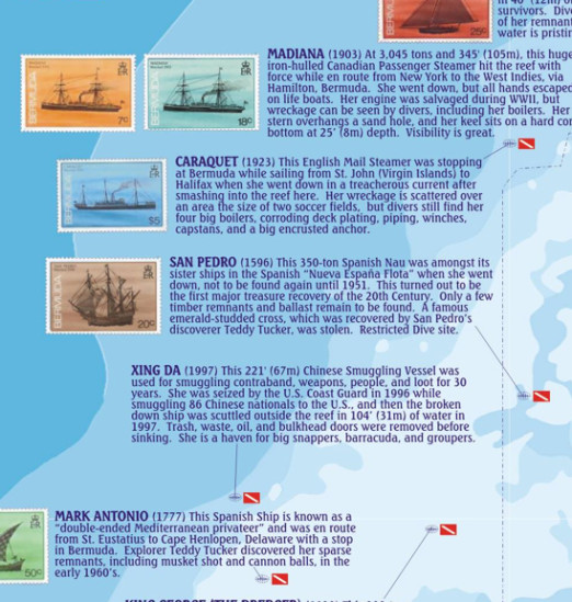 detail Bermuda 1:38t guide & dive mapa FRANKO´S