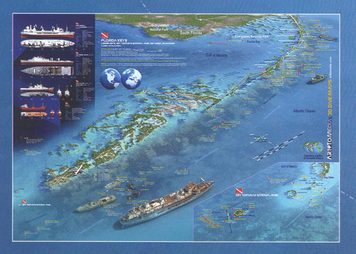 detail Florida Keys 1:140t 3D mapa vraků FRANKO´S