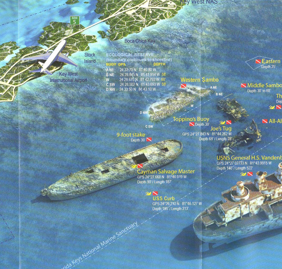 detail Florida Keys 1:140t 3D mapa vraků FRANKO´S