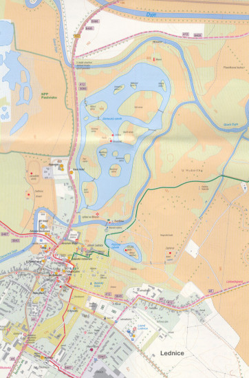 detail Zahrada Evropy, Lednický park & plán Mikulova 1:25t, mapa GOL