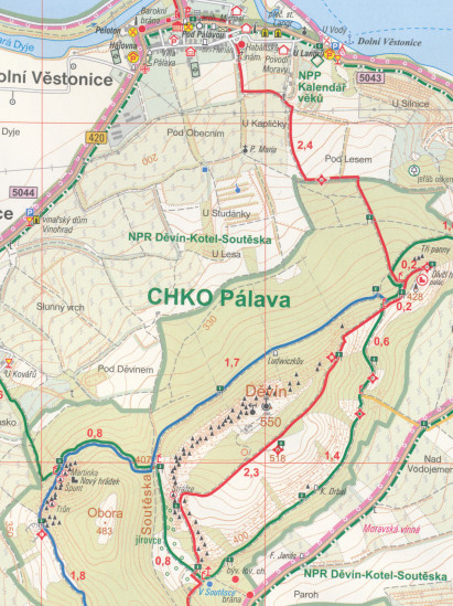 detail Zahrada Evropy, Lednický park & plán Mikulova 1:25t, mapa GOL