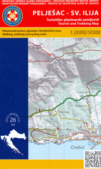 detail Pelješac - Sv. Ilija 1:20.000 / 1:50.000 turistická mapa HGSS