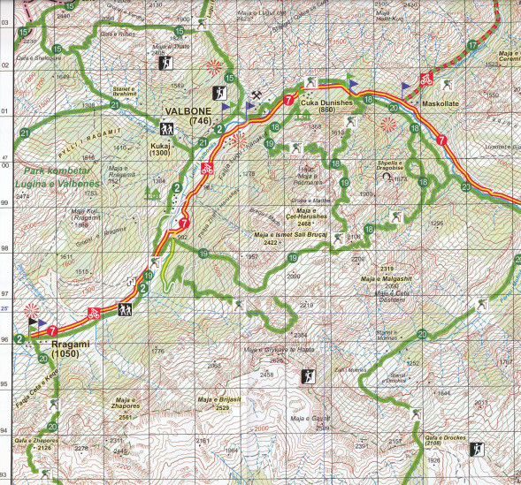 detail Albánie 1:50 000 (2) Tropoja – B. Curri – Valbona