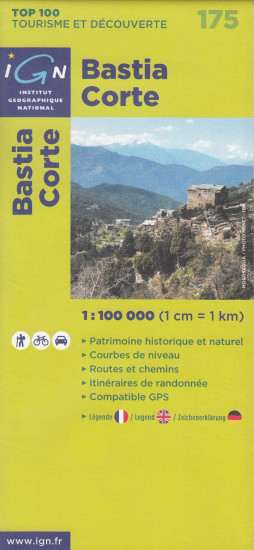 detail IGN 175 Bastia, Corte 1:100t mapa IGN