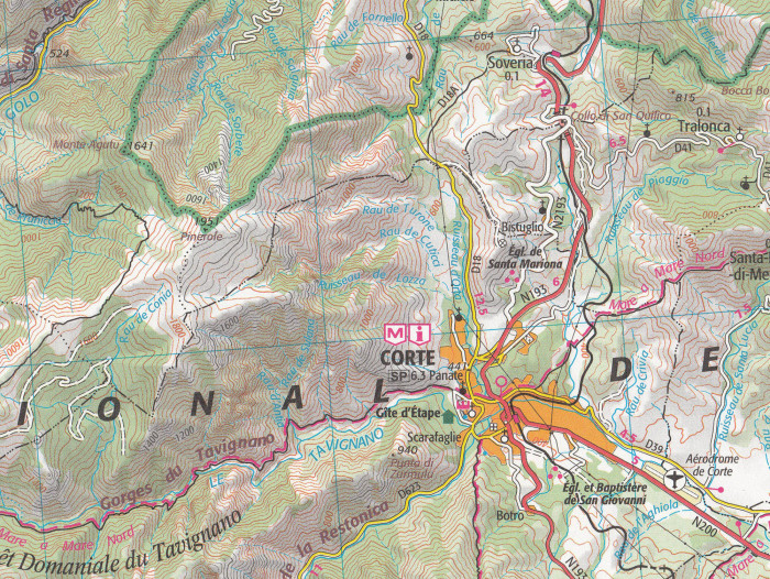 detail IGN 175 Bastia, Corte 1:100t mapa IGN