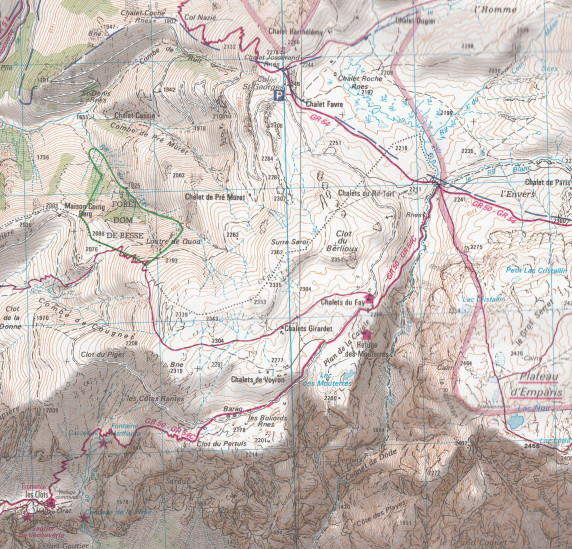 detail 3335 ET Le Bourg, D´Osians 1:25t tur. mapa IGN