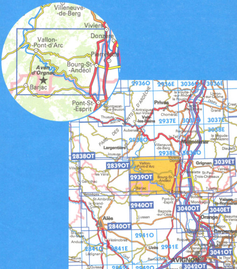 detail IGN 2939 OT Gorges de L´ardeche 1:25t mapa IGN
