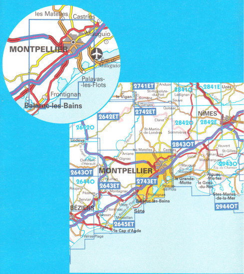 detail IGN 2743 ET Montpellier, Palavas 1:25t mapa IGN
