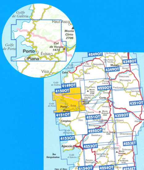 detail IGN 4150 OT Porto / Calanche de Piana 1:25t mapa IGN