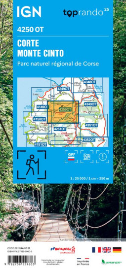 detail IGN 4250 OT Corte / Monte Cinto / PNR de Corse 1:25t mapa IGN