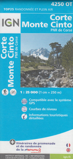detail IGN 4250 OT Corte / Monte Cinto / PNR de Corse 1:25t mapa IGN