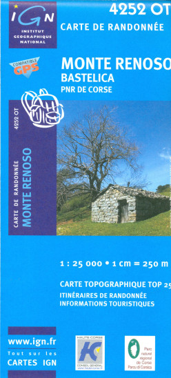 detail IGN 4252 OT Monte Renoso / Bastelica / PNR de Corse 1:25t mapa IGN