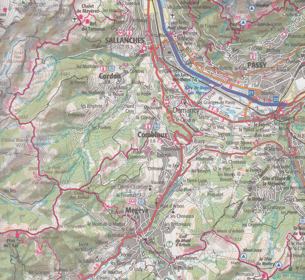detail Beaufortin Massif du Mont Blanc 1:75t mapa IGN
